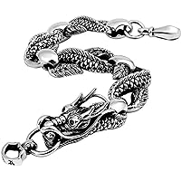 Classic Sterling 925silver Trendy Metal Chain Link Bracelet with Fashion Dragon Style Chain，Anti-Static Wristband for Men Women