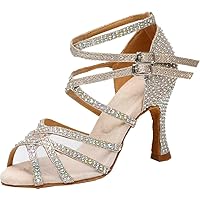 Womens Comfort Rhinestones Latin Dancing Shoes Ballroom Heels 7.5CM Customize Heel Body Strap Jazz Tango Chacha Salsa Social Party