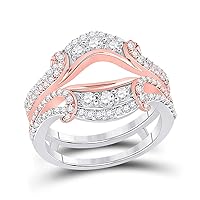 The Diamond Deal 14kt Two-tone Gold Womens Round Diamond Wedding Wrap Band Ring Guard Enhancer 1 Cttw