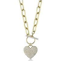 Allurez 14k Gold Diamond Pave Heart Paper Clip Link Pendant Necklace (0.50ct)