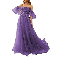 Off Shoulder Tulle Prom Dresses for Teens Lace Appliques Formal Dresses A line Formal Evening Party Dress