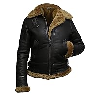 Womens Pilot Aviator Flight Hoodie Coat B3 Bomber Faux Fur Shearling Real Sheepskin Leather Jacket