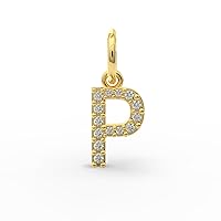 A-Z Alphabet Letter Pendant Solid 14k Yellow Gold Initial Charm Round 1mm White Diamond for Necklace Bracelet Keychain and Anklet Gift for Women Men Jewelry