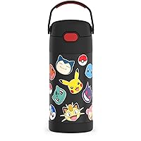 THERMOS FUNTAINER Water Bottle with Straw - 12 Ounce, Pokémon - Kids Stainless Steel Vacuum Insulated Water Bottle with Lid