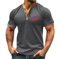 Mens Henley Shirt Retro Style Stars and Strips Printed Tshirt Shirt Short Sleeve 4th of July V-Neck T-Shirt