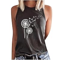 Ladies Graphic Tanks Crewneck Sleeveless T-Shirt Summer Casual Tank Top for Women Vintage Print Tops Loose Fitting