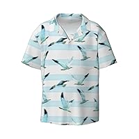 Cute Seagull Men's Summer Short-Sleeved Shirts, Casual Shirts, Loose Fit with Pockets