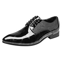 Dress Shoes Men Pointed Toe Floral Patent Leather Lace Up Oxford Fashion Formal Shoes Black Blue Red