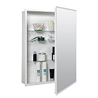 Zenna Home Frameless Medicine Cabinet with Beveled Mirror and 3 Shelves, Surface or Recess Mount, Steel Body, 24.5 x 30.5 Inches