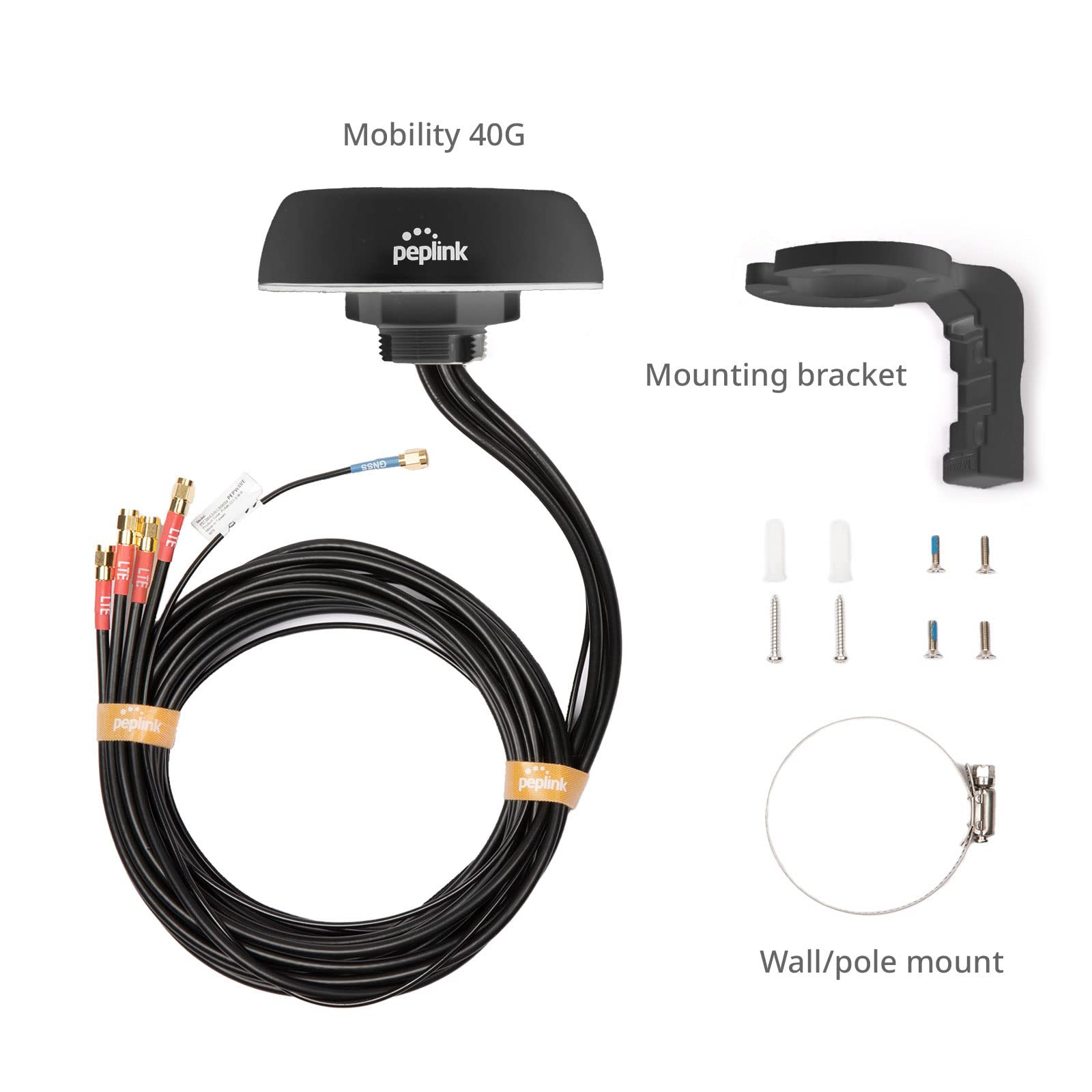 Peplink Mobility 40G, 4x4 Mimo 5G Ready Cellular Antenna with GPS Receiver, SMA, 6.5ft/2m, Black | ANT-MB-40G-S-B-6