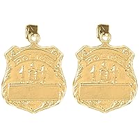 Police Officer Earrings | 14K Yellow Gold Police Officer Badge Lever Back Earrings - Made in USA