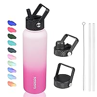 Insulated Water Bottles with Straw Lid, 40oz Stainless Steel Water Bottles with 3 Lids, Large Metal Water Bottle, BPA Free Leakproof Thermos Water Bottle for Sports & Gym- Sakura