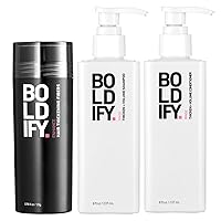Hair Fiber (BLACK,28g) + Shampoo + Conditioner: Boldify Thicken & Nourish Bundle For Men & Women