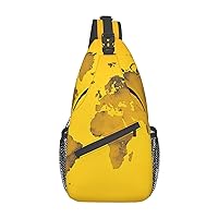 Sling Backpack Bag Yellow World Map Print Crossbody Chest Bag Adjustable Shoulder Bag Travel Hiking Daypack Unisex