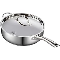Cooks Standard Classic Stainless Steel Saute Pan 11-inch, 5 Quart Induction Cookware Deep Frying Pan Cooking Skillet with Lid, Stay-Cool Handle