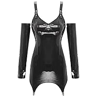 YiZYiF Women's Patent Leather Back Zipper Bodycon Dress with Metal Clips Club Party Latex Mini Dress