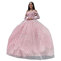 3D Floral Flower Pearls Patterns Ball Gown Quinceanera Wedding Dresses Detachable Sleeve
