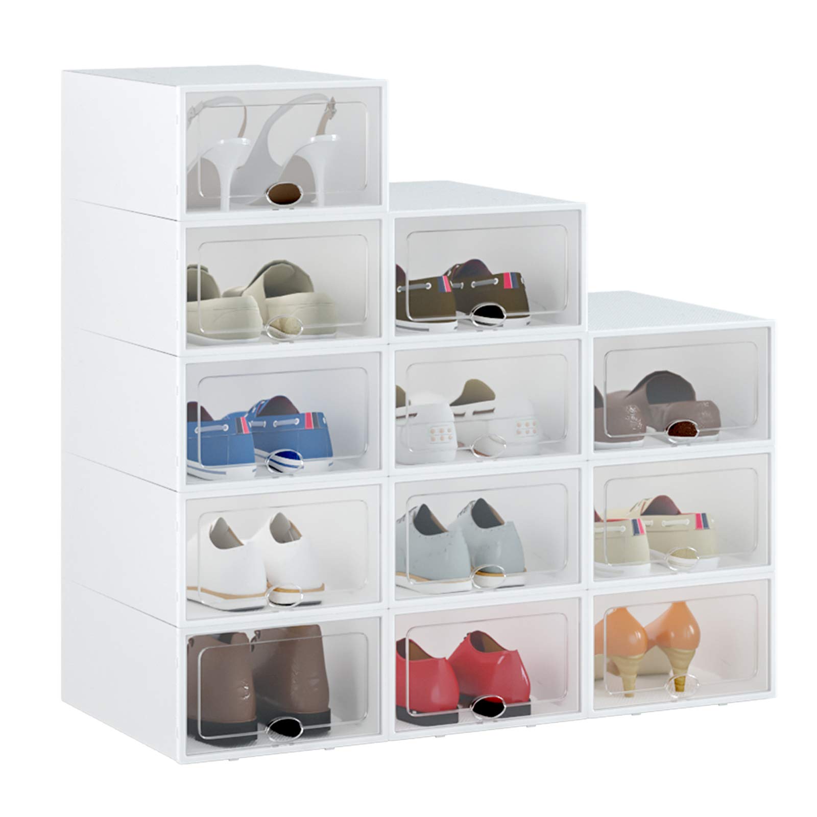 Shoe Box, 12 Pack Shoe Storage Boxes Clear Plastic Stackable, Shoe Organizer Containers with Lids for Women/Men (13” x 9” x 5.5”)