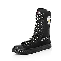 Small Daisy Pattern Women's Mid Calf Boots Zip Fashionable Daily Cute Shoes Round Toe