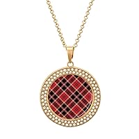 Red Buffalo Plaid Multicolored Diamond Necklace Round Pendants Necklace Jewelry for Women Gift