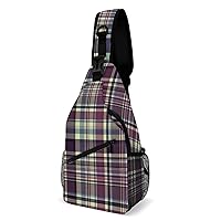 Vintage Purple Scotland Plaid Printed Crossbody Small Sling Backpack Sling Bag Chest Bags Daypack for Travel Sport