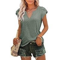 Womens Summer Tops Casual Country V Neck Tee Shirts Petal Sleeve Fashion Loose Blouse