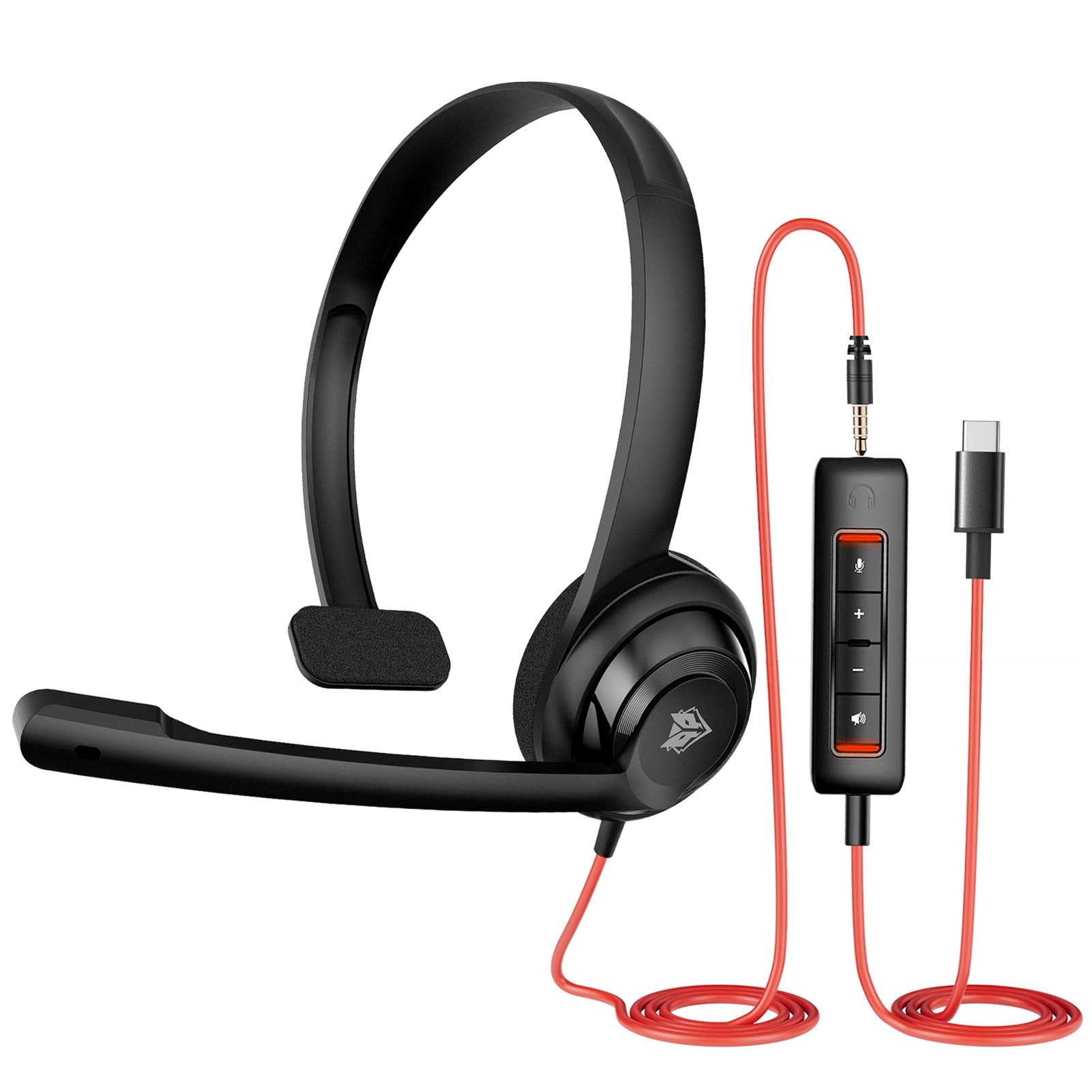 NUBWO HW02 USB C/3.5 Headset with Microphone,Computer Headset with in-line Mute & Volume Control,Wired Headset for Laptop,Skype,Zoom,Call Center,Meetings,Webinar,Home