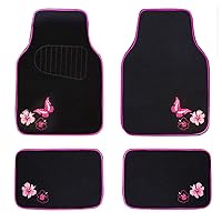 Embroidery Butterfly and Flower Car Floor Mats, Pink Car Floor Mats Universal Fit 95% Automotive,SUVS,Sedan,Vans,for Cute Women,Girly,Set of 4 (Black with Pink)