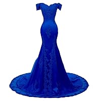 Women's Shoulder 0ff Beaded Evening Gowns Mermaid Lace Prom Dresse