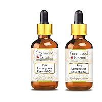 Pure Lemongrass Essential Oil (Cymbopogon citratus) with Glass Dropper Steam Distilled (Pack of Two) 100ml X 2 (6.76 oz)