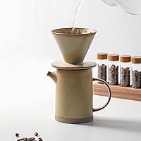 Pour Over Coffee Maker Set Vintage Ceramic Pour Over Coffee Dripper Set with Pour Over Coffee Filter 15.8 Ounces(Yellow)
