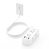 Flat Extension Cord 10ft, Olcorife Flat Plug Power Strip with 6 Outlets 3 USB Ports(1 USB C), 3-Side Outlet Extender Surge Protector for Home Office Dorm Room Essentials, White