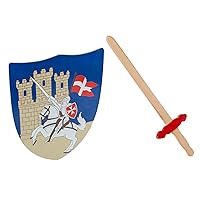 40032 40032-Crusader Children, Protective Shield and Sword Made of Wood, Play Knight Theme Parties, Accessories for Carnival, Ideal as a Birthday Gift, Multicoloured, 1 Set