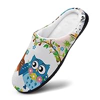 Cute Owl Women Cotton Slippers Warm Plush House Shoes Non-Slip Sole For Indoor Outdoor