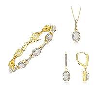 Rylos Women's Yellow Gold Plated Silver Designer Halo Set: Tennis Bracelet, Dangling Earrings & Necklace. Gemstone & Diamonds, 7