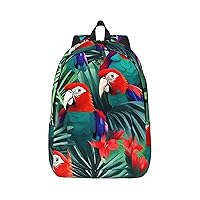Tropical Flower Parrot Print Laptop Backpack For Women Travel Canvas Bookbag For Men Outdoor Fashion Casual Daypack