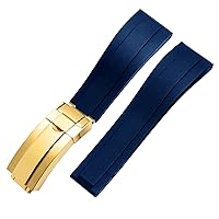 Flat End 20mm 21mm Rubber Silicone Watch Bands for Any Brand Watch Stainless Steel Folding Buckle Strap Brand Watchband Sports (Color : 10mm Gold Clasp, Size : 21mm)