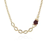 GUESS Gold-Tone Asymmetrical Mixed Chain Necklace with Rose Charm Accent