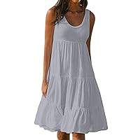 Beach Dresses for Women Summer Casual Sleeveless Swing Sundress Boho Flowy Ruffle Tiered Mini Dress with Pockets