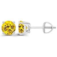 14K Gold Plated 925 Sterling Silver Hypoallergenic 6mm Round Genuine Birthstone Solitaire Screwback Stud Earrings