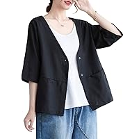JHIJSC Women's Cardigan, Summer, Short Sleeve, Cotton, Linen, Thin, Half Sleeve, Office, Stylish, Large Size