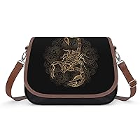 Golden Cool Scorpio Women's Crossbody Bag PU Messenger Bag Shoulder Handbag Pocket Purse for Travel Office