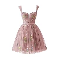 Flower Embroidery Tulle Prom Dresses for Women Sweetheart Neck Formal Evening Party Gowns