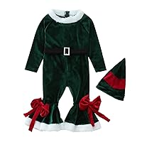 Little Baby Clothes Toddler Girls Christmas Long Sleeve Fleece Bowknot Romper Bell Bottoms Little (Green, 12-18 Months)