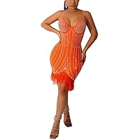 Women's Sexy Dresses for Clubwear Adjustable Spaghetti Strap Rhinestone Hot Drilling Process Mini Dress