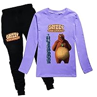 Boys Girls Casual Clothes Outfits Grizzy and The Lemmings Cute Tops and Elastic Waist Pants Sets Novelty T-shirts