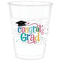 Congrats Grad Printed Plastic Cups - 16 oz. (Pack of 25) - Perfect for Graduation Parties, Events, and Goal-Setters