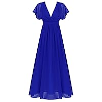 CHICTRY Women's A Line Pleated Long Chiffon Formal Dress V Neck Bridesmaid Dresses