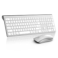 Wireless Keyboard Mouse Combo, Silent & Slim Keyboard and Mouse with USB Receiver, Quiet Click, 2400 DPI, 110 Keys Full Size & Ergonomic Computer Keyboard Set for Laptop PC Windows Mac - Silver White