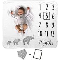 Baby Monthly Milestone Blanket | Includes Bib and Picture Frame | 1 to 12 Months | Premium Extra Soft Fleece | Best Photography Backdrop Prop for Newborn Boy & Girl (Elephant Blanket)